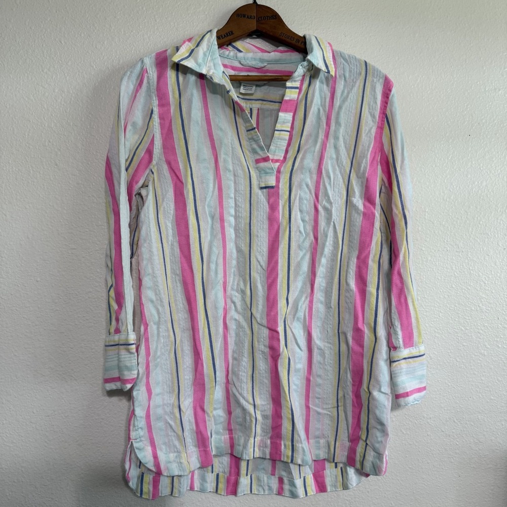 Vineyard Vines Popover Shirt Women's Small Multicolor Striped Quarter Sleeve